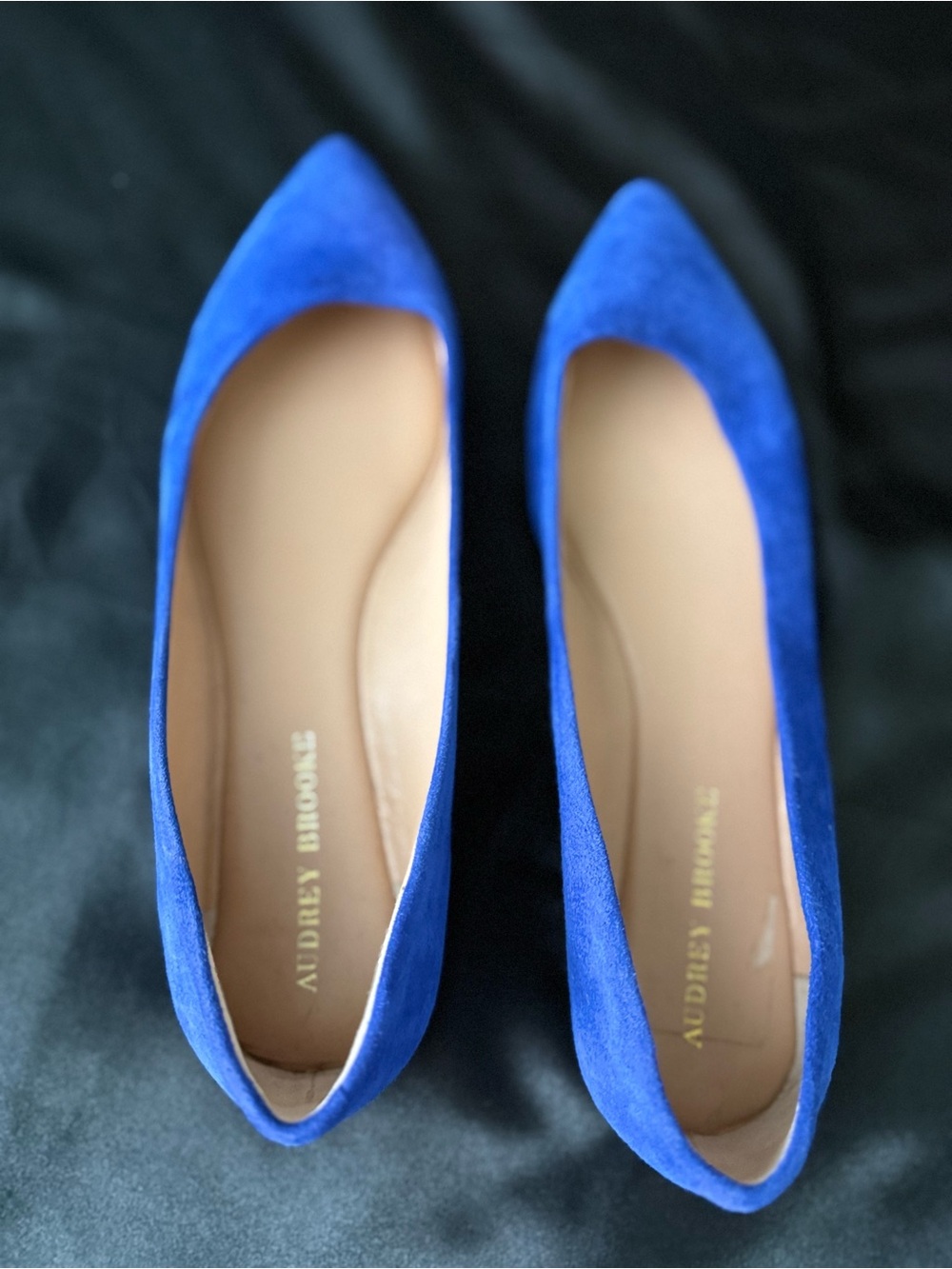 Audrey Brooke Electric Blue Pointed Toe Suede Flats